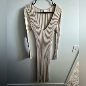 DISSH Cream Long Sleeve Ribbed Dress